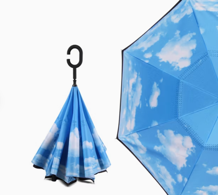 Ô Ngược Chiều Chống Gió Mưa Nắng Hai Lớp Cán C-Hook Thời Trang Mới